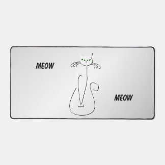 Slinky Black Cat Meow Meow Green Eyes on silver Desk Mat