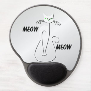 Slinky Black Cat Meow Meow Green Eyes on silver Gel Mouse Pad