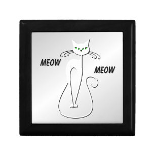 Slinky Black Cat Meow Meow Green Eyes on silver Gift Box