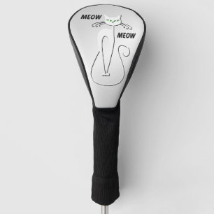 Slinky Black Cat Meow Meow Green Eyes on silver Golf Head Cover