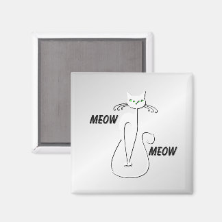 Slinky Black Cat Meow Meow Green Eyes on silver Magnet