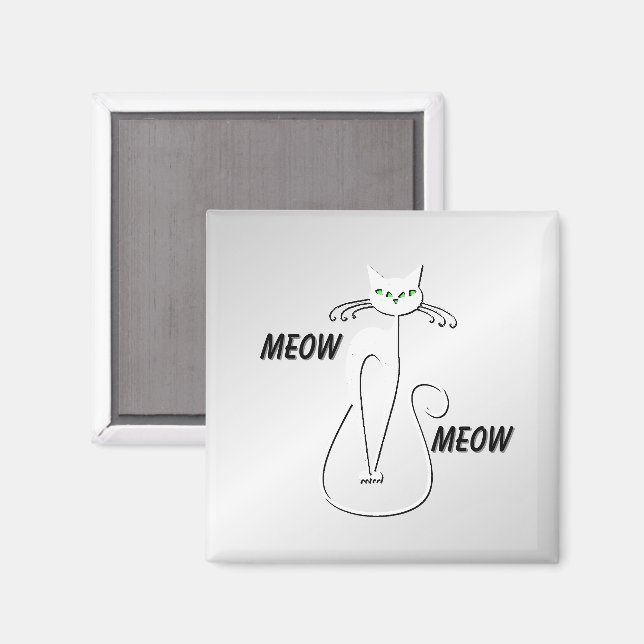 Slinky Black Cat Meow Meow Green Eyes on silver Magnet (Front/Back)