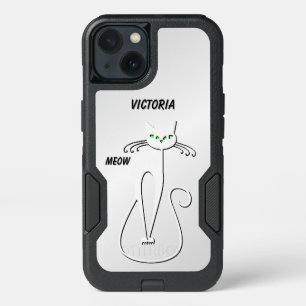 Slinky Black Cat Meow Meow Green Eyes on silver iPhone 13 Case