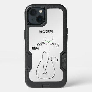 Slinky Black Cat Meow Meow Green Eyes on silver iPhone 13 Case