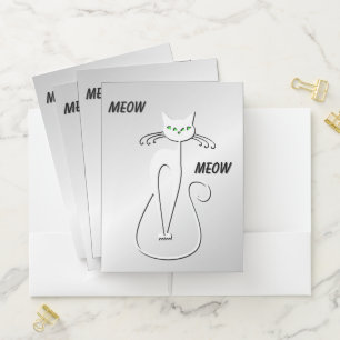 Slinky Black Cat Meow Meow Green Eyes on silver Pocket Folder