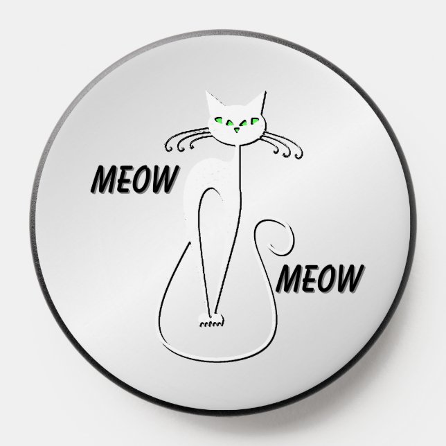 Slinky Black Cat Meow Meow Green Eyes on silver PopSocket (Popsocket)
