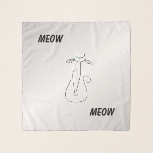 Slinky Black Cat Meow Meow Green Eyes on silver Scarf