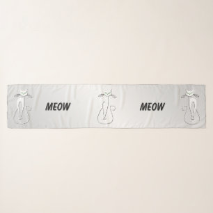 Slinky Black Cat Meow Meow Green Eyes on silver Scarf