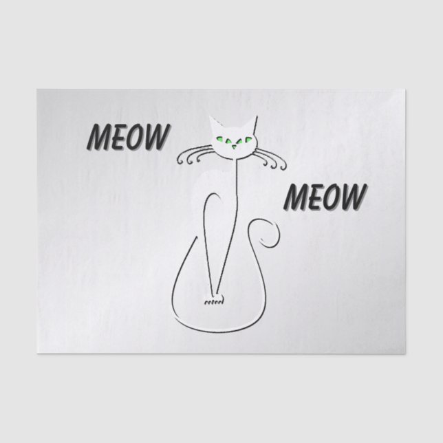 Slinky Black Cat Meow Meow Green Eyes on silver Tissue Paper (Front)