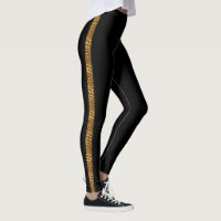 Slinky Leopard Fur Trendy Side Stripe on Black Leggings