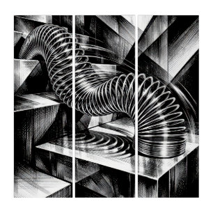 Slinky Tumbling Down Steel Steps Triptych