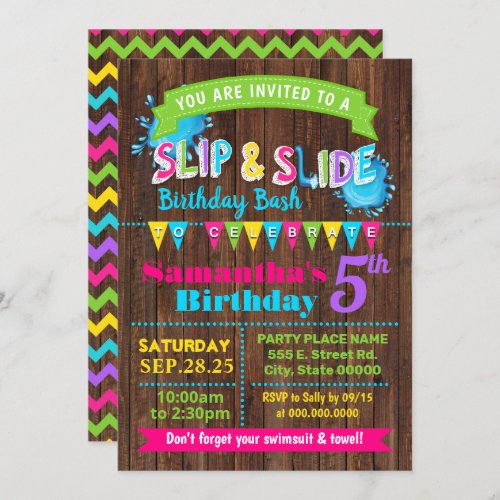Slip and Slide Hot Pink birthday summer bash party Invitation