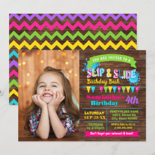 Slip and Slide Hot Pink birthday summer bash photo Invitation