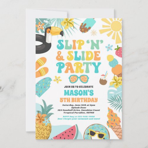 Slip n Slide Splash Pad Summer Birthday Party Invitation