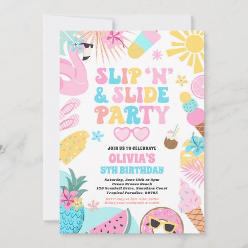 Slip n Slide Splash Pad Summer Birthday Party Invitation