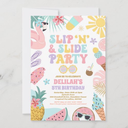 Slip n Slide Splash Pad Summer Birthday Party Invitation