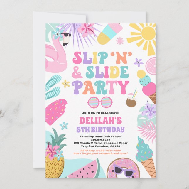 Slip 'n' Slide Splash Pad Summer Birthday Party Invitation (Front)