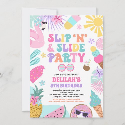 Slip n Slide Splash Pad Summer Birthday Party Invitation