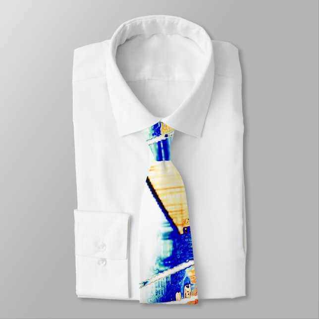 Slipped ink no, image with orange, cyan blue stain neck tie (Tied)