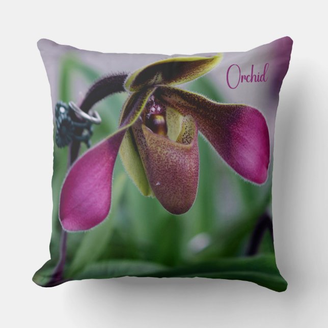 Slipper Orchid Macro Throw Pillow (Front)