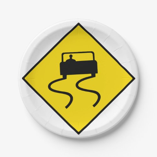 Slippery Road Sign Paper Plates