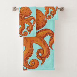 Slippery Sea Creature Ocean Octopus Long Tentacles Bath Towel Set
