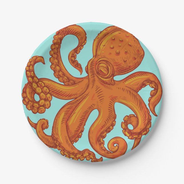 Slippery Sea Creature Ocean Octopus Long Tentacles Paper Plates (Front)