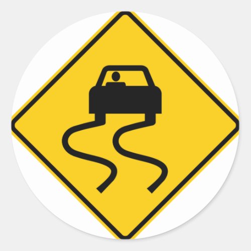 Slippery When Wet Highway Sign Classic Round Sticker