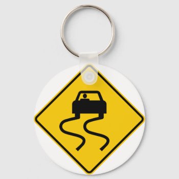 Slippery When Wet Highway Sign Keychain by wesleyowns at Zazzle