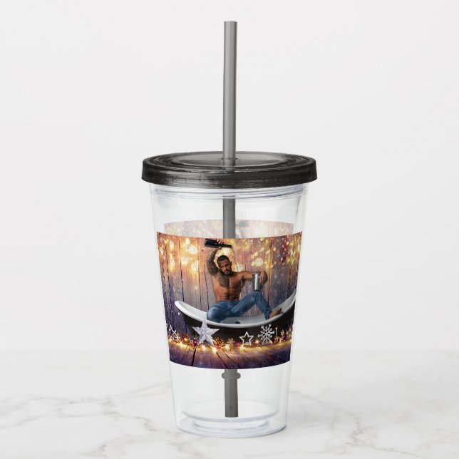 SlipperyJoe Christmas-themed wet hairy shirtless m Acrylic Tumbler (Front)