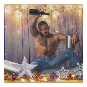SlipperyJoe Christmas-themed wet hairy shirtless m Faux Canvas Print