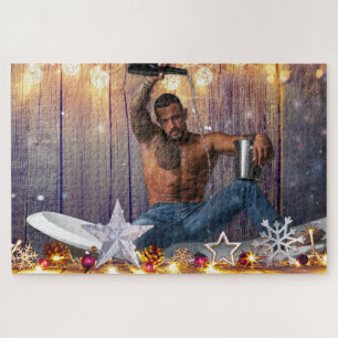 SlipperyJoe Christmas-themed wet hairy shirtless m Jigsaw Puzzle