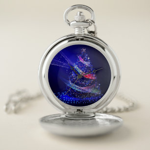 SlipperyJoe Christmas tree digital translucent red Pocket Watch