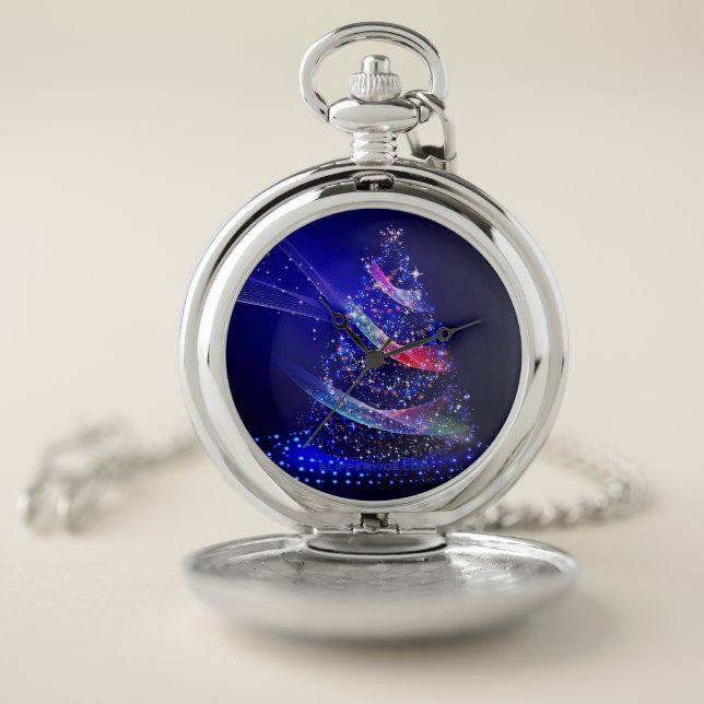 SlipperyJoe Christmas tree digital translucent red Pocket Watch (Inside)
