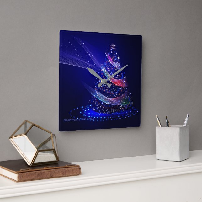 SlipperyJoe Christmas tree digital translucent red Square Wall Clock (Office)