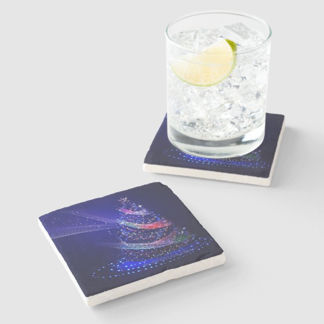SlipperyJoe Christmas tree digital translucent red Stone Coaster (Side)