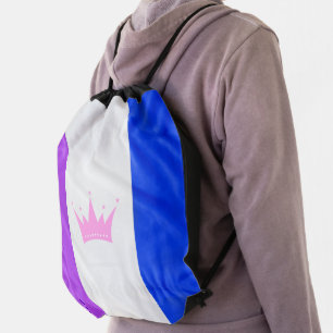 SlipperyJoe drag pride flag purple white blue Sequ Drawstring Bag