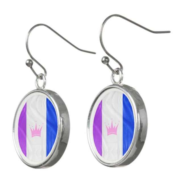 SlipperyJoe drag pride flag purple white blue Sequ Earrings (Angled)