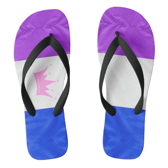 SlipperyJoe drag pride flag purple white blue Sequ Flip Flops (Footbed)