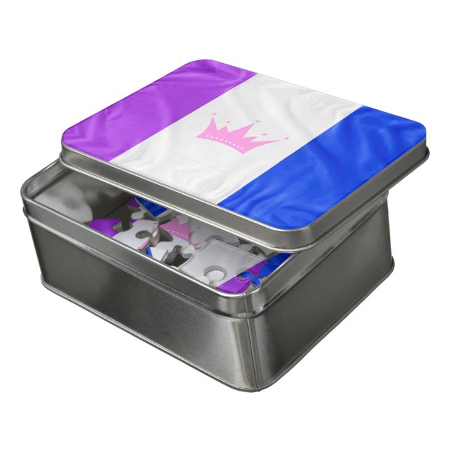 SlipperyJoe drag pride flag purple white blue Sequ Jigsaw Puzzle (Lid Open)