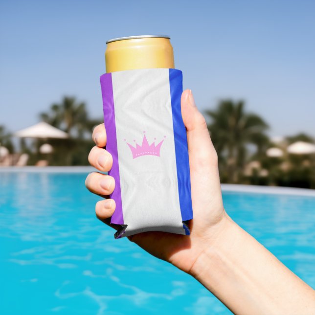 SlipperyJoe drag pride flag purple white blue Sequ Seltzer Can Cooler (In Situ Pool)