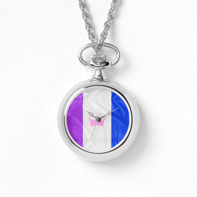 SlipperyJoe drag pride flag purple white blue Sequ Watch (Front)