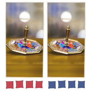 SlipperyJoe Hanukkah dreidel gift octagonal base b Cornhole Set