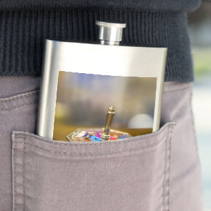 SlipperyJoe Hanukkah dreidel gift octagonal base b Flask