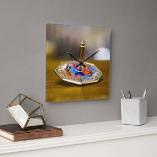SlipperyJoe Hanukkah dreidel gift octagonal base b Square Wall Clock