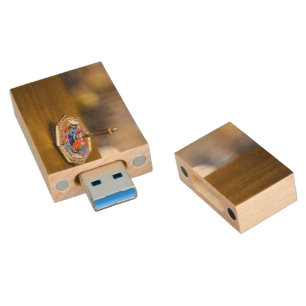SlipperyJoe Hanukkah dreidel gift octagonal base b Wood Flash Drive