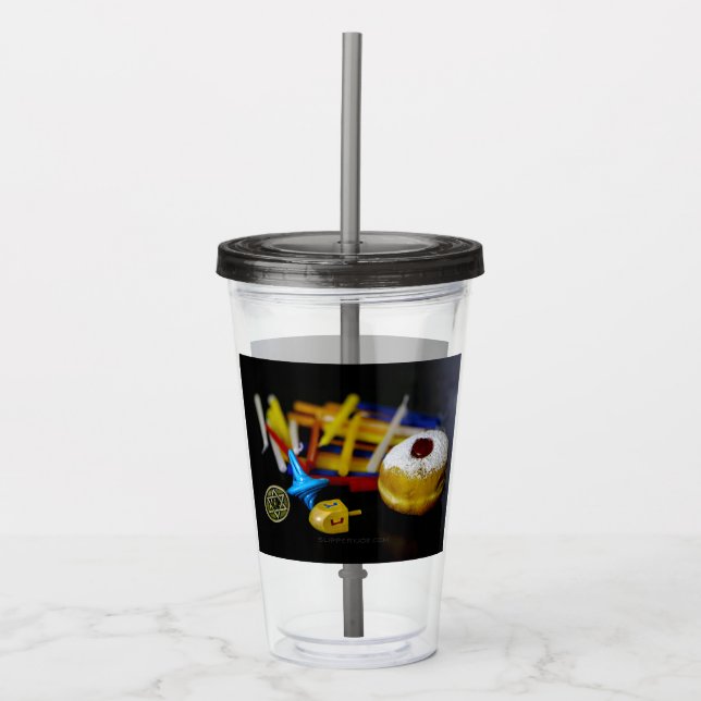 SlipperyJoe Hanukkah symbolic still life holiday e Acrylic Tumbler (Front)