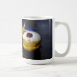 SlipperyJoe Hanukkah symbolic still life holiday e Coffee Mug<br><div class="desc">SlipperyJoe Hanukkah symbolic still life holiday essence vibrant meaningful objects colorful slender pile menorah candles artistic red blue yellow and white sufganiyah doughnut classic jelly-filled commemorate miracle of the oil dreidels metallic gold glossy blue Hebrew great miracle happened there metallic pewter star of David medallion light resilience community themes spiritual...</div>