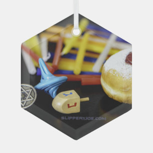 SlipperyJoe Hanukkah symbolic still life holiday e Glass Ornament