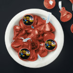 SlipperyJoe Hanukkah symbolic still life holiday e Hershey®'s Kisses®<br><div class="desc">SlipperyJoe Hanukkah symbolic still life holiday essence vibrant meaningful objects colorful slender pile menorah candles artistic red blue yellow and white sufganiyah doughnut classic jelly-filled commemorate miracle of the oil dreidels metallic gold glossy blue Hebrew great miracle happened there metallic pewter star of David medallion light resilience community themes spiritual...</div>